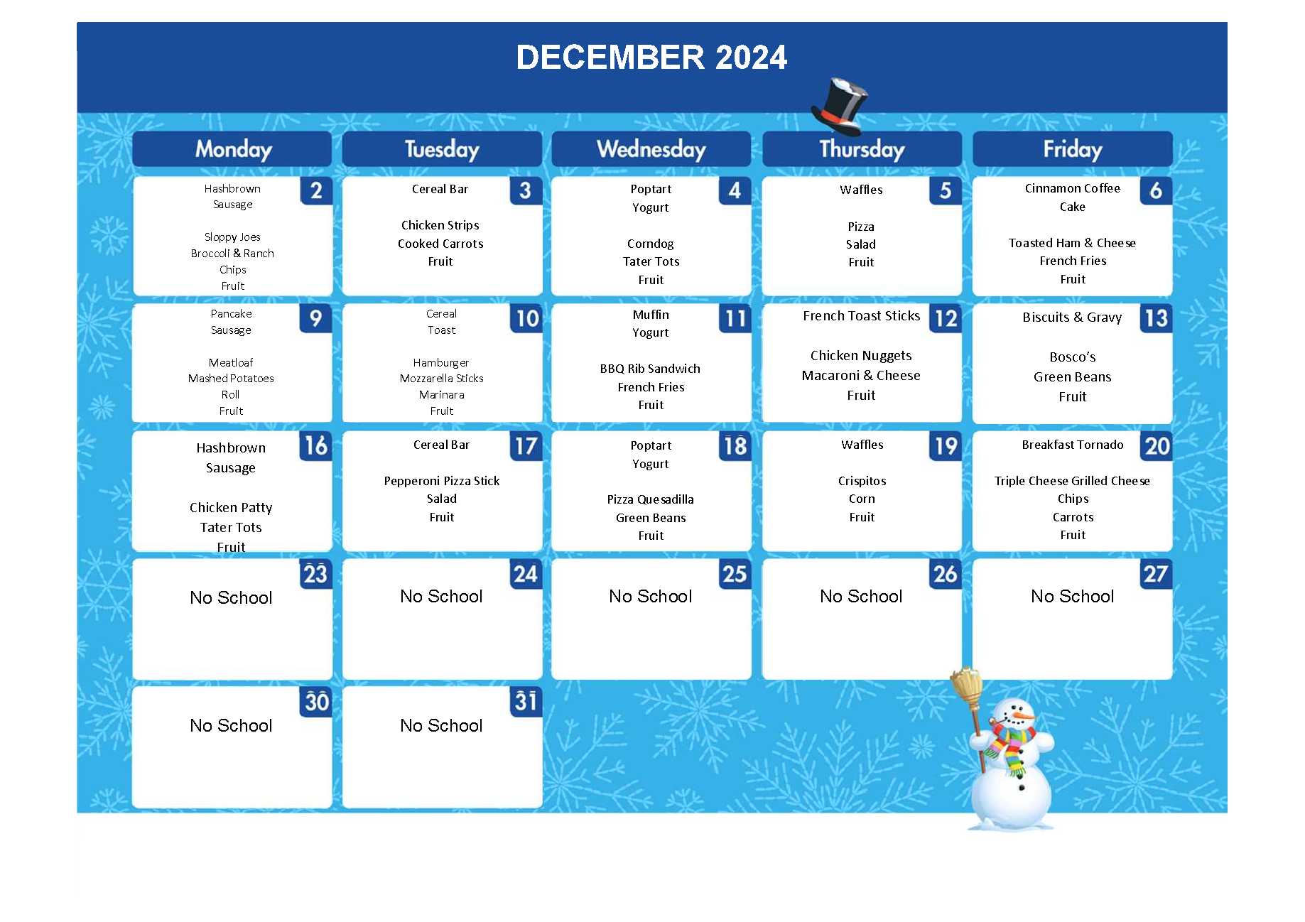 December Menu 2024