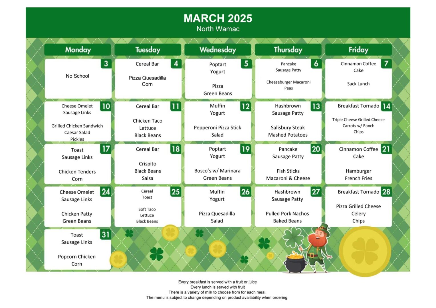 March 2025 Menu