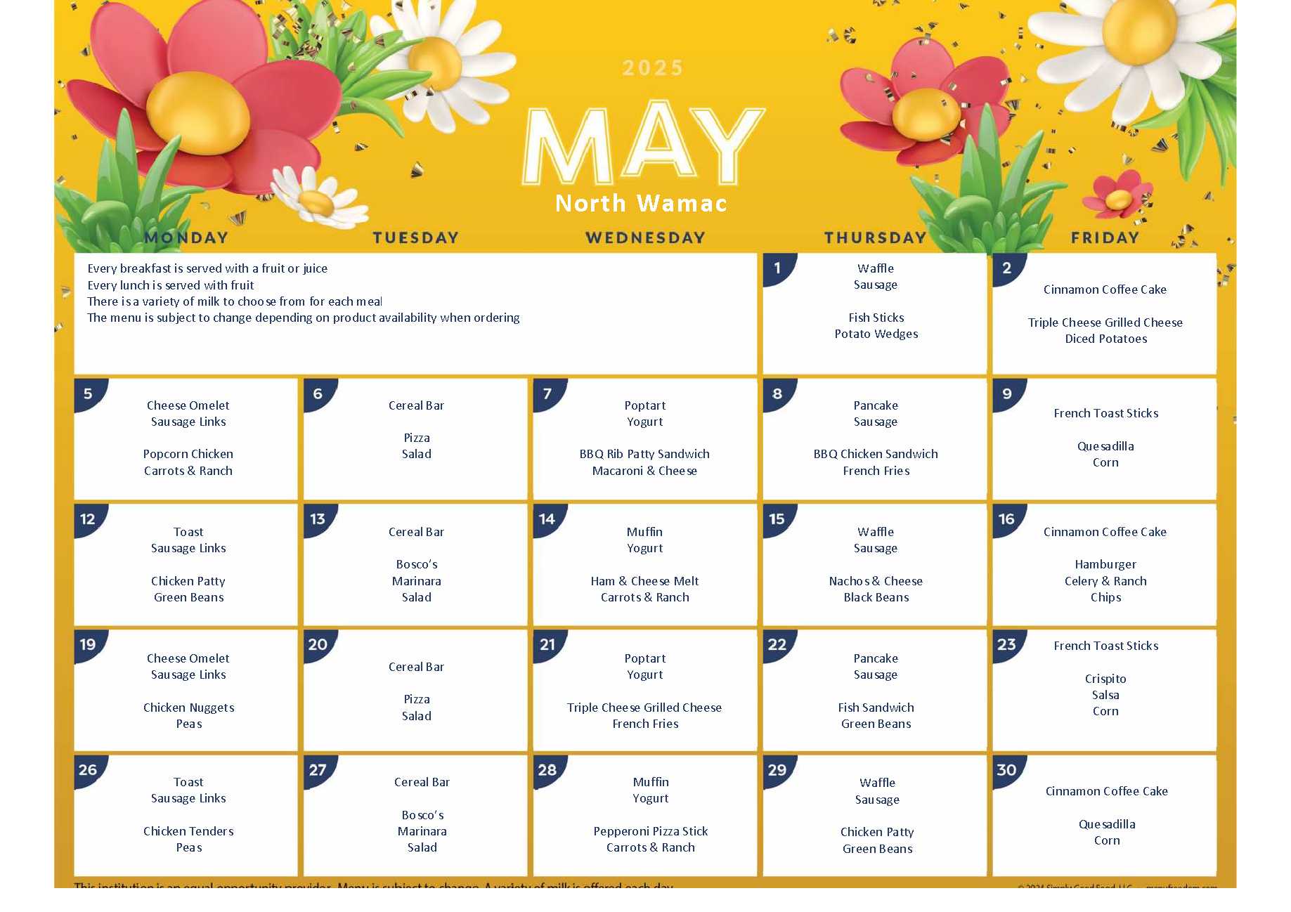 May 2025 Menu